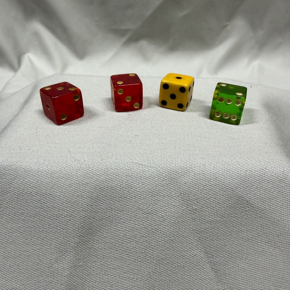 Vintage Mixed Dice Set 4pc Translucent Red Green Solid Bakelite Game